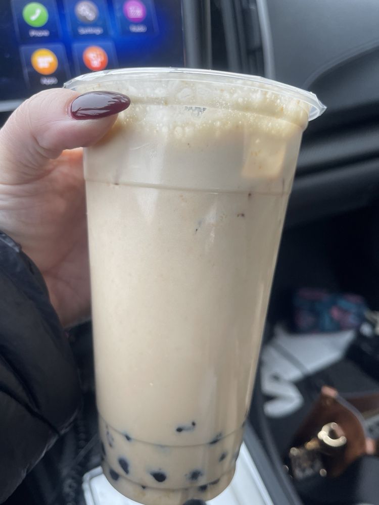 A milk tea with boba from HoneyBoba